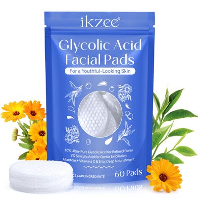 Glycolic Acid Pads,Glycolic Acid Peel Pads with 10 Ultra Pure Glycolic 2 Salicylic Acid,Cleansing Pads for Face Body with Vitamins B3, C E, Green Tea, Calendula, Allantoin - 60 Pads