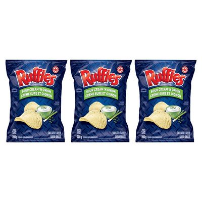 Ruffles Sour Cream &#39;N Onion Potato Chips 200g7.05oz, 3-Pack Imported from Canada