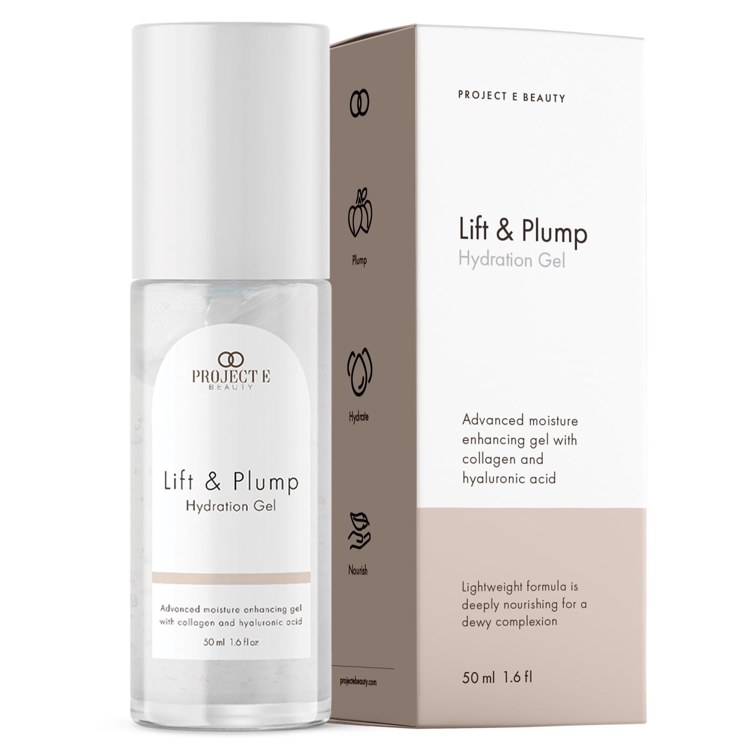 Lift Plump Hydration Gel by Project E Beauty 24-Hour Hydration Anti-Aging Pore Tightening Treatment Hydrating Moisturizing Facial Skincare Fine Lines and Wrinkles 50ml