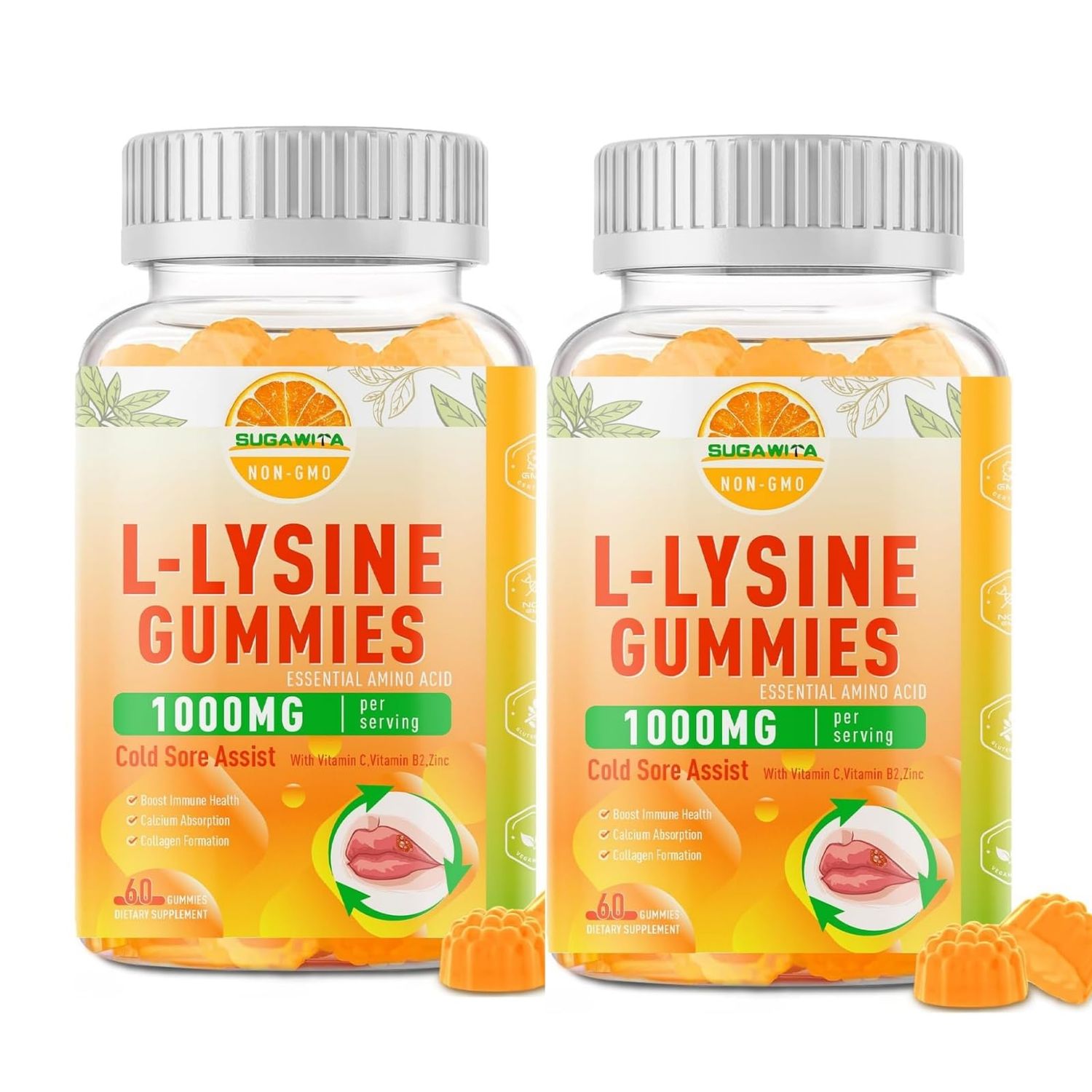 L-Lysine Gummies 1000 mg, Cold Sore Supplement with Immune Support for Lips Oral, Chewable L Lysine Gummies for Adults Kids, Boost Immune Collagen, Non-GMO, Vegan, Gluten Free - 120 Counts
