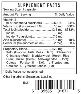 Systemic Formulas Bio Nutriment TMI Thyroid Metabolism Iodine 60 Capsule 187. Iodine Supplement Thyroid Support for Women and Men Iodine Pills Kelp