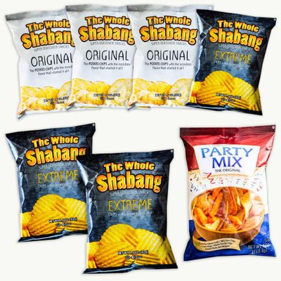 Whole Shabang Potato Chips Variety Pack (1.5oz) - Original (3pk) - EXTREME (3pk) - Party Mix 4oz -7 Items