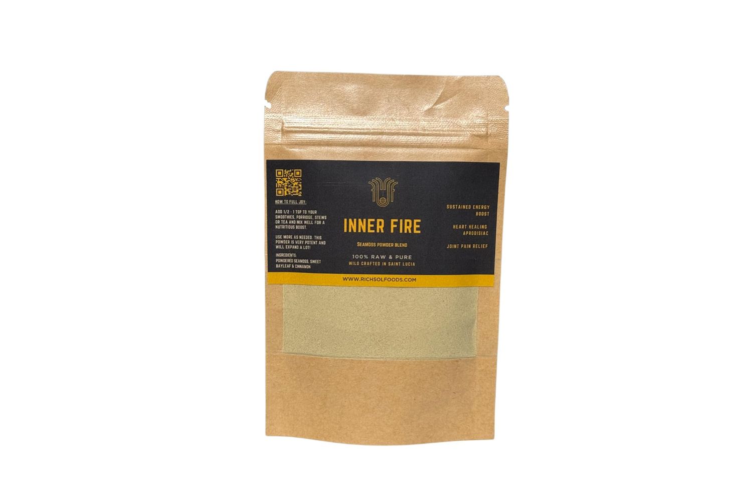 RICH SOL FOODS - Inner Fire Seamoss Powder Blend - Womb Hormone Support - Sweet Bay Leaf, Cinnamon, Wildcrafted Seamoss - Libido, Blood Sugar Metabolism Support - 56g