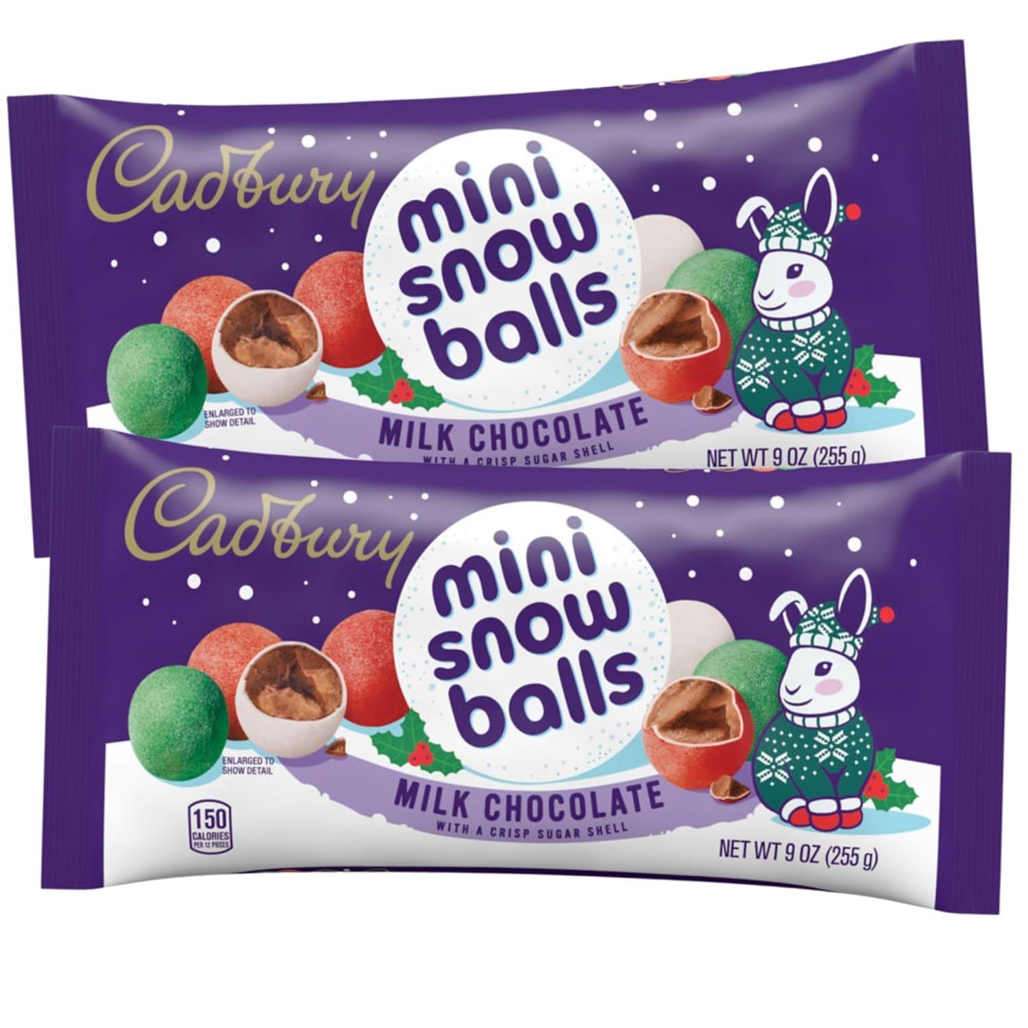 C.adbury Chocolate Candy Snowballs, 9 Ounces (Pack of 2) Sugar Shell Coated Milk Chocolate Candies, Holiday Candy Bowl Gift Basket Filler