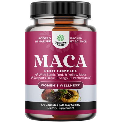 Organic Maca Root Capsules for Women - Potent Herbal Supplement with Female Enhancing Blend of Red Yellow Black Maca Root - Non-GMO Certified Vegan and Gluten-Free with No Artificial Colors - 120ct