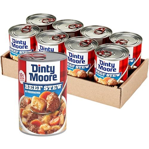 DINTY MOORE Beef Stew, 15 oz (8 Pack), Fully Cooked Ready-To-Eat with Fresh Potatoes Carrots, Gluten-Free, 10g Protein, No Preservatives, Perfect for Noodles, Biscuits Hot Pies