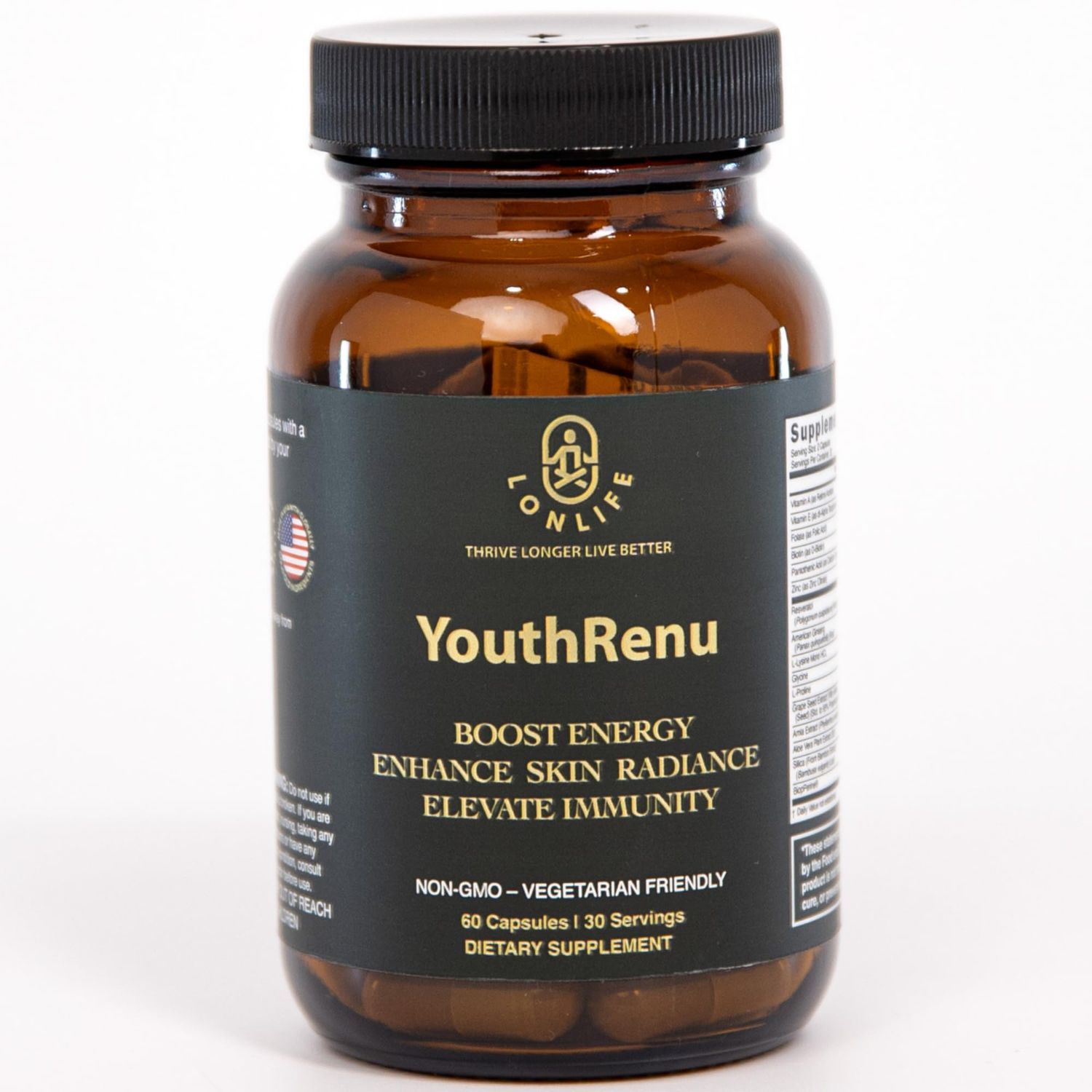 LONLIFE - YouthRenu - Anti-Aging Resveratrol Supplement with Trans-Resveratrol, Biotin Collagen - Energy Supplements for Women Men - Joint Health Support - 60 Capsules