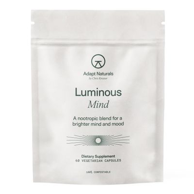 Adapt Naturals Luminous Mind Nootropic Brain Supplement with Ginkgo Biloba, Bacopa and Lions Mane Memory, Focus, Mental Clarity and Elevated Mood Support No Caffeine, Crash Free - 30 Days Supply
