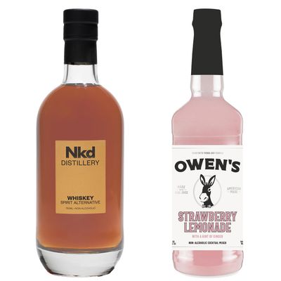 Nkd Distillery Whiskey Alternative Premium Non-Alcoholic Spirit 750 ML Bottles w Owen s Mixers Strawberry Lemonade 32 OZ Bottles - Perfect for Mocktails - Made in USA