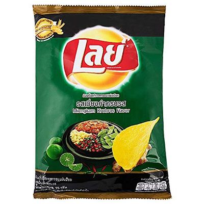 LAYS Potato Chips, Crispy Potato Chips, 75g X 2 Packs (Miengkam Krobros Flavor)