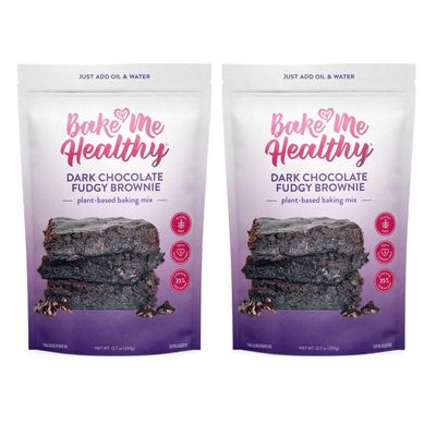 Bake Me Healthy Gluten Free Dark Chocolate Brownie Baking Mix - Vegan Brownie - Non-GMO, 35 Lower Sugar, Allergy-Friendly, Plant-Based, Easy to Make, 14.4oz 409g Resealable Pouches (Pack of 2)