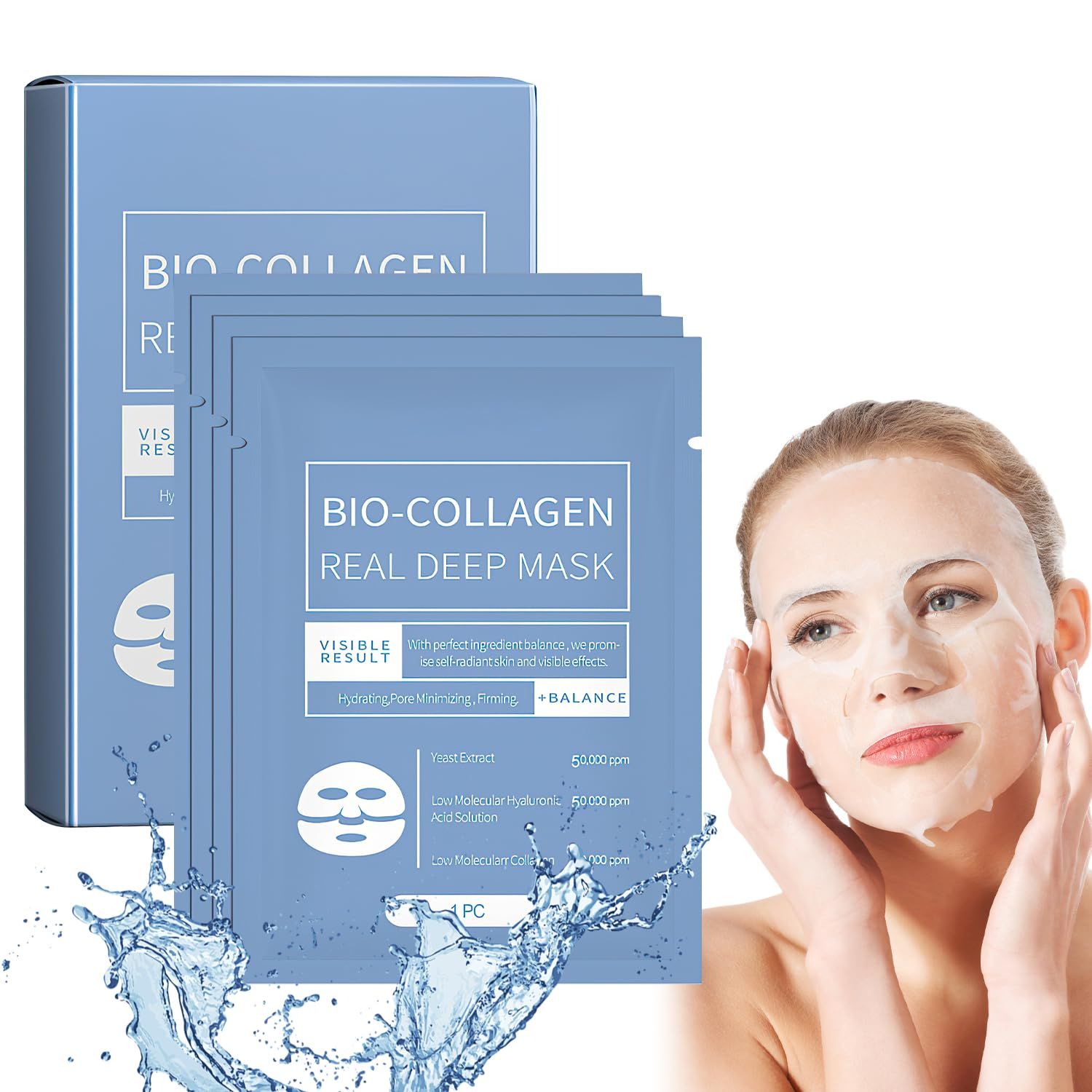 Grenben Bio-Collagen Mask, Deep Collagen Lifting Mask,Bio Collagen Face Mask,Pure Collagen Films Deep Hydrating Firming Overnight Hydrogel Mask (4PCSBox)