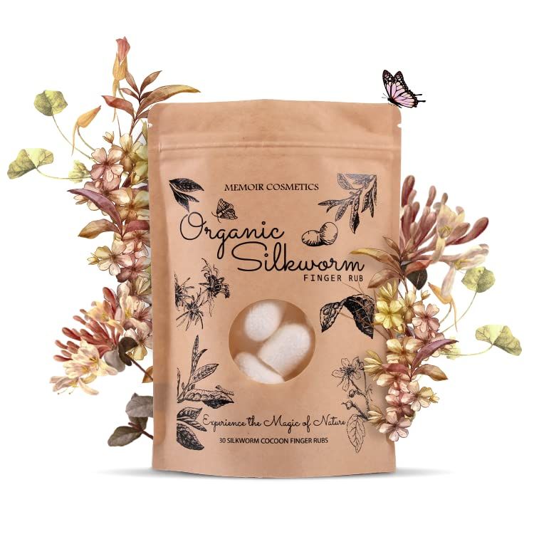 Memoir Organic Silkworm Finger Rub - Facial Cleanser, Blackhead Acne Scar Removal, Anti-Aging, Wrinkle Removal Beauty Scrub. Use daily to achieve Healthy Glowing Skin