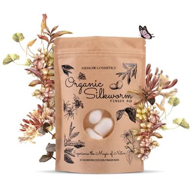 Memoir Organic Silkworm Finger Rub - Facial Cleanser, Blackhead Acne Scar Removal, Anti-Aging, Wrinkle Removal Beauty Scrub. Use daily to achieve Healthy Glowing Skin