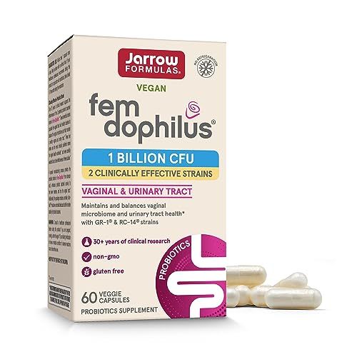 Jarrow Formulas Fem-Dophilus Probiotics 1 Billion CFU With 2 Clinically Effective Strains, Dietary Supplement for Vaginal Health and Urinary Tract Health, 60 Veggie Capsules, 60 Day Supply