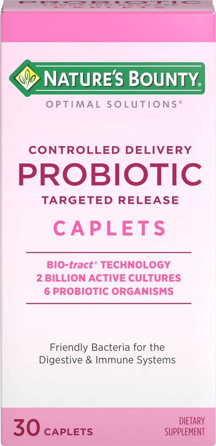 Nature&#39;s Bounty Probiotic, Controlled Delivery Dietary Supplement, Supports Digestive, Intestinal and Immune Health, 30 Caplets, 30 Total Servings