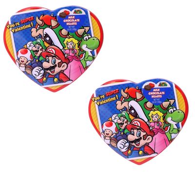 Mario Milk Chocolate Hearts in Heart Shaped Tin - Pack of 2 - Delicious Milk Chocolate - Smiling Sweets - Perfect for Giving that Special Someone - Great for All Ages