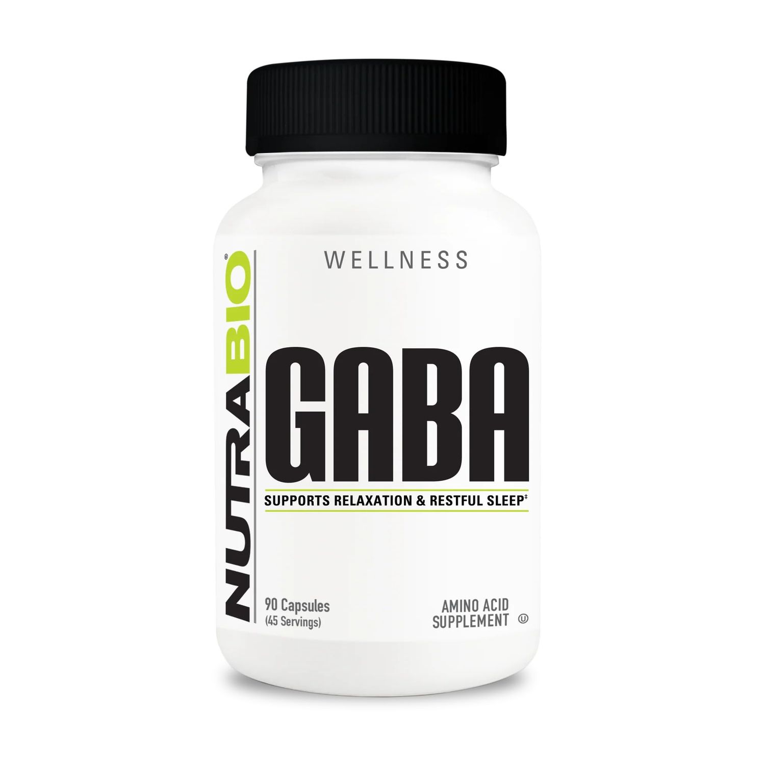 NutraBio 100 Pure GABA Supplement (Gamma-Aminobutyric Acid), 500mg - May Help with Healthy Sleep and Relaxation, 90 Capsules