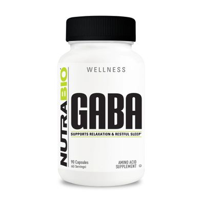 NutraBio 100 Pure GABA Supplement (Gamma-Aminobutyric Acid), 500mg - May Help with Healthy Sleep and Relaxation, 90 Capsules