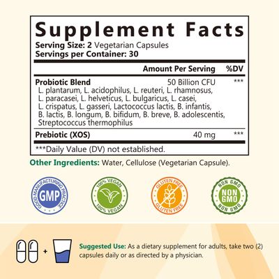 NatureMyst Probiotics 50 Billion per Serving, 18 Probiotic Strains, 60 Veggie Capsules - Non-GMO, Gluten Free