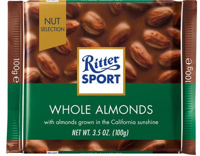 Ritter Sport Milk Chocolate with Whole Almonds 100g3.52oz (Pack of 8)