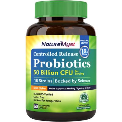 NatureMyst Probiotics 50 Billion per Serving, 18 Probiotic Strains, 60 Veggie Capsules - Non-GMO, Gluten Free