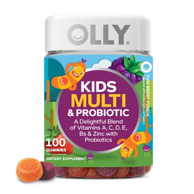 OLLY Kids Multivitamin Probiotic Gummy, Digestive Support, Vitamins A, D, C, E, B, Zinc, Chewable Supplement, Berry Flavor, 50 day supply - 100 Count