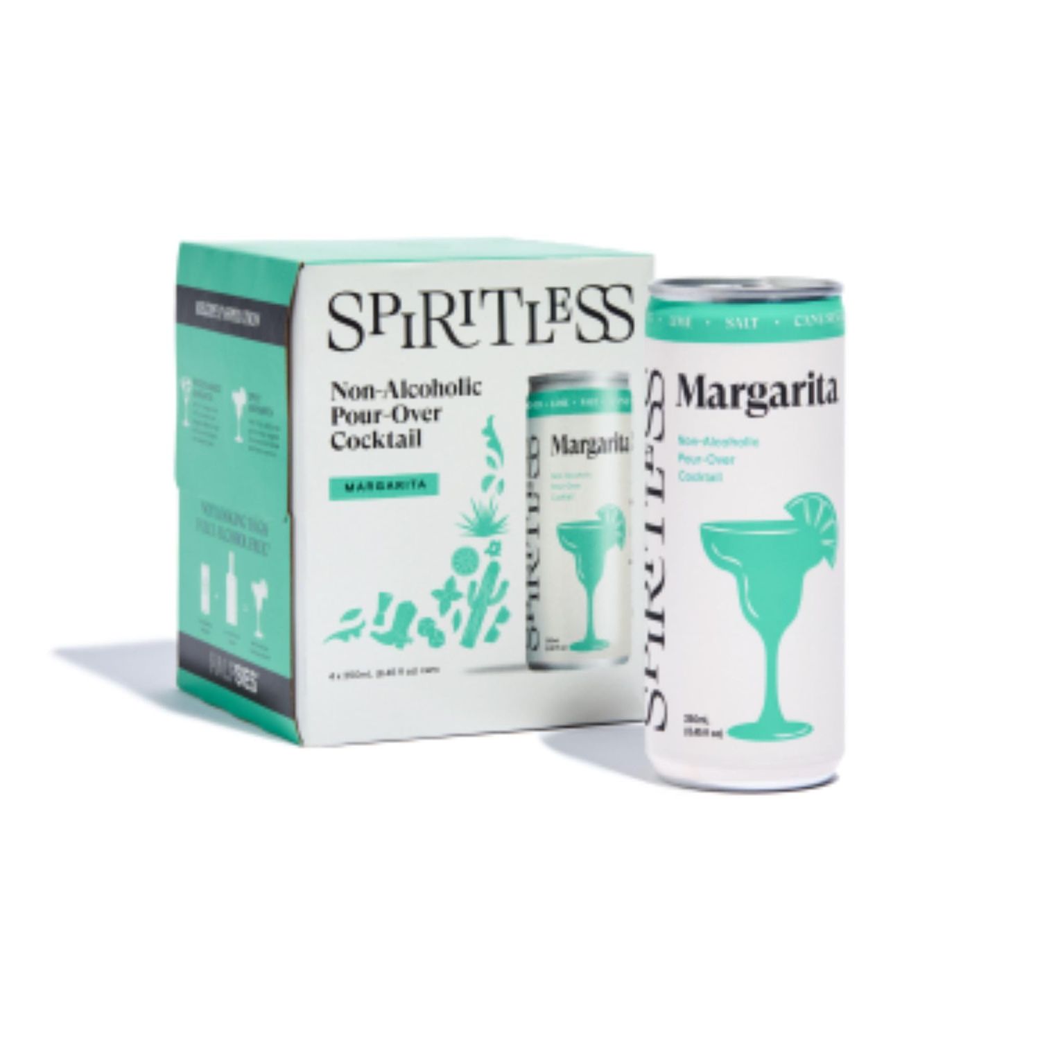SPIRITLESS Margarita, Non-Alcoholic Pour-Over Cans, Ready to Drink or Mocktail Cocktail Mixer, Vegan, 80 Calories, 8.45 Fl Oz Cans (4 Pack)