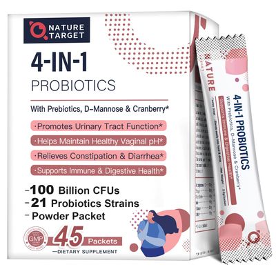 NATURE TARGET Probiotics-for-Women Prebiotics-and-Probiotics-Powder, 100-Billion-CFUs 45-Day-Supply, Women&#39;s-Probiotic with D-Mannose and Cranberry for Urinary TractGutDigestive Health