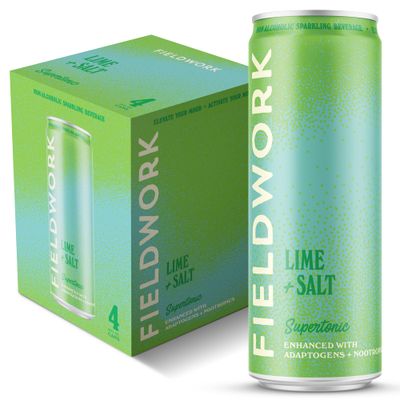 Fieldwork Supertonic, Adaptogen Non-Alcoholic Sparkling Adult Drink with Nootropics, Lime Salt, 12 oz Cans, 4-Pack
