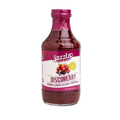 JazzUp Discoberry, Real Fruit Syrup for Non-Alcoholic Drink Mixing, Pancakes and Desserts - 16 fl oz (Real Fruit: Strawberries, Raspberries, Blackberries, Cranberries)