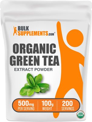 BulkSupplements.com Organic Green Tea Extract Powder - Herbal Supplement, Green Tea Supplement - Vegan Gluten Free, 500mg per Serving, 100g (3.5 oz) (Pack of 1)
