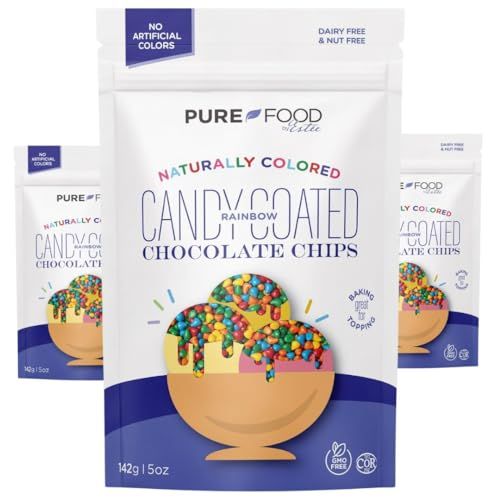 Pure Food By Estee Natural Rainbow Candy Coated Chocolate Chips, 5oz (3 Pack) Cosmic Brownie Sprinkles Vegan Mini Colored Chips for Baking Soy Free, Gluten Free, Dairy Free, Nut Free