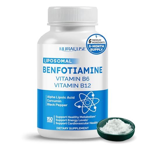 NURAFUSE Liposomal Benfotiamine with Vitamin B6, Vitamin B12, Alpha Lipoic Acid, Curcumin - Support Healthy Metabolism, Energy Levels- Made and Tested in The USA