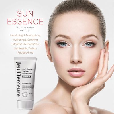 JEU'DEMEURE Anti-Aging SPF 50 Face Moisturizing Sunscreen Lotion with Broad Spectrum, Melatonin, Lightweight, Non-Sticky, Sun Essence for Sensitive Skin, 1.69 fl oz