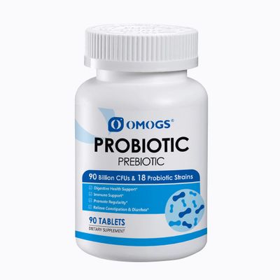 OMOGS Probiotics 90 Billion CFUs 18 Strains,with 3 Organic Prebiotics Vitamin C,Nutritional Supplement for Women,Men Kids,Support Metabolism,Immunity and Digestive Health,Non-GMO, 90 Tablets