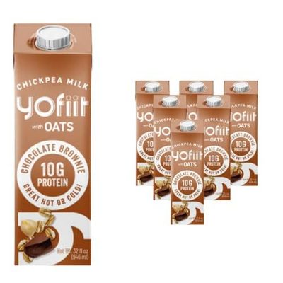 Yofiit Chocolate Brownie Non Dairy Milk - Delicious Vegan Chocolate Milk - 10g Protein Less Sugar, Shelf Stable Milk with Oats, Pea Protein Flax - Omega-3, High Protein Drinks (6 Pack)