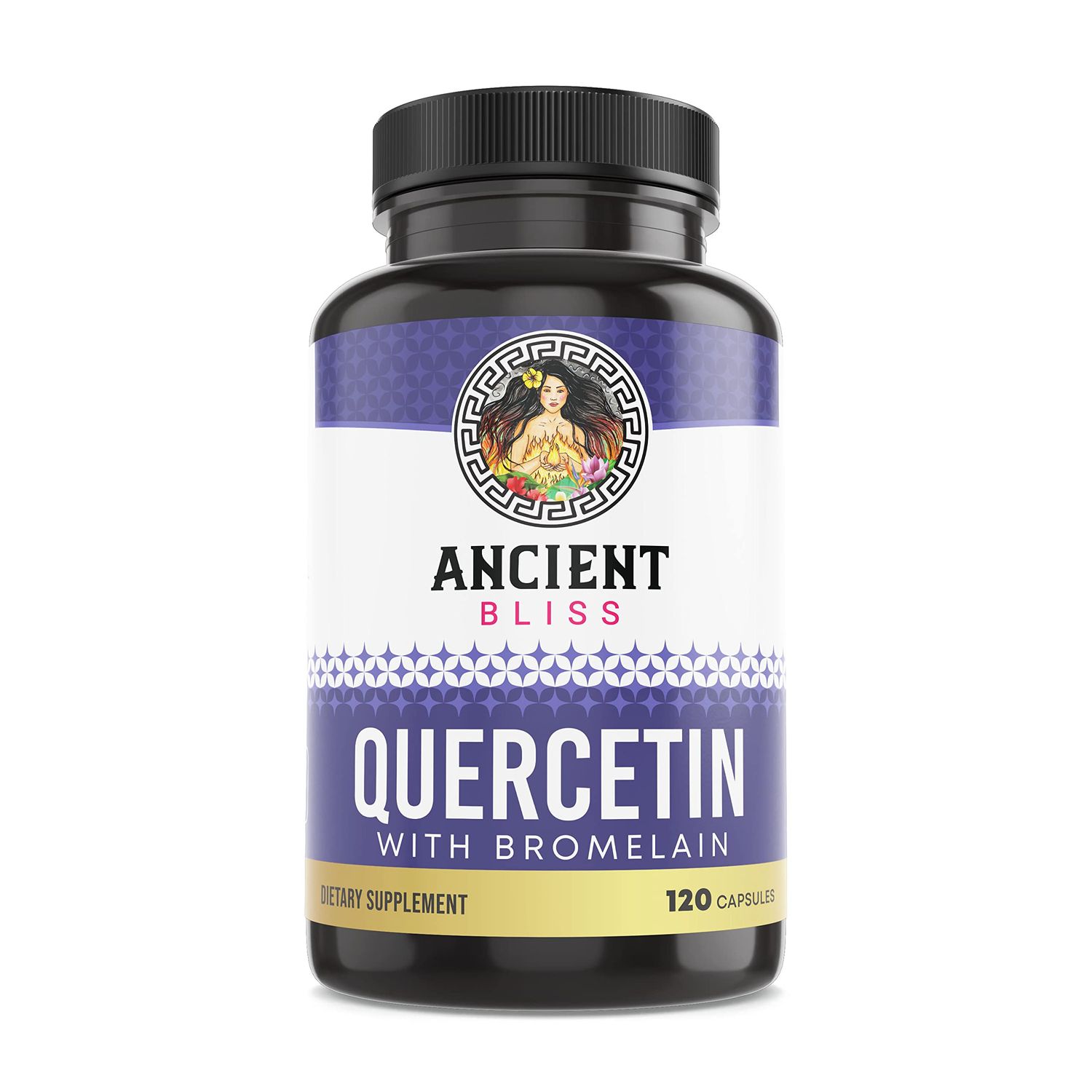Ancient Bliss Quercetin with Bromelain Quercetin 1000mg Bromelain 200mg per Serving Supports Immune System, Joint Health, Respiratory Health Overall Well-Being - 120 Capsules