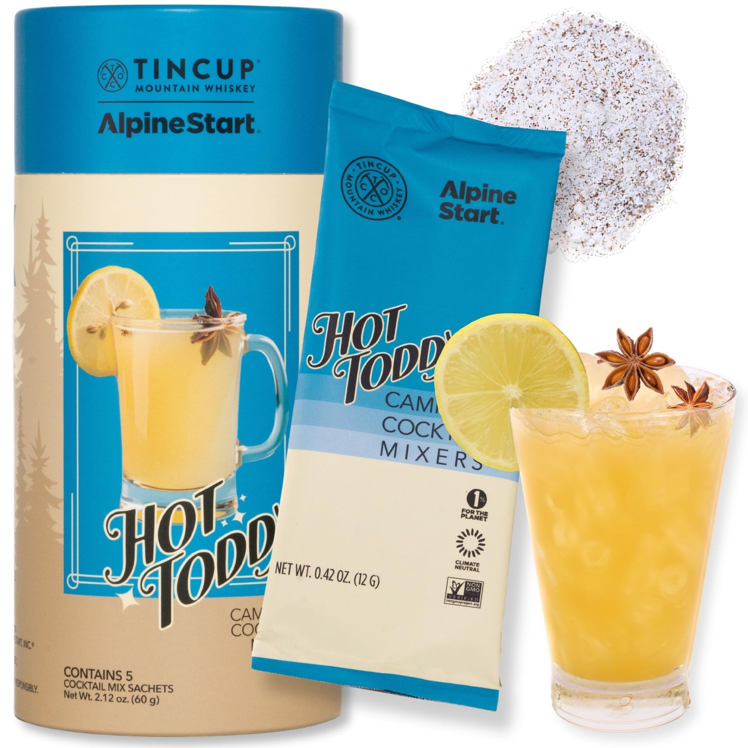 Alpine Start Campfire Cocktail Mixers - Bitters and Individual Powder Mix for Bourbon Spirits, Mocktails and Non Alcoholic Whiskey Drinks - Lemon Ginger Cinnamon Flavor (2.12 OZ)5 Packets (Hot Toddy)