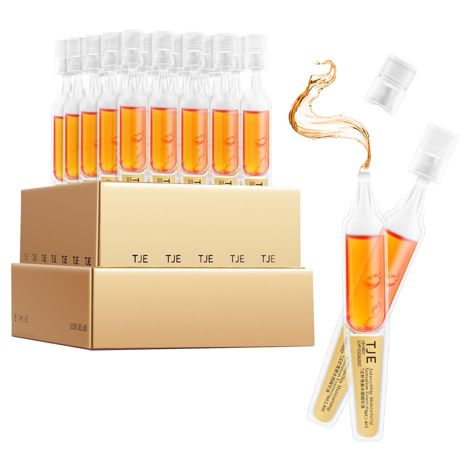 TJE Hyaluronic Acid Serum for Face,Hydrating Serum with Astaxanthin, Vitamin C, Vitamin E, Facial Serum for Wrinkles, 30 Ampoules