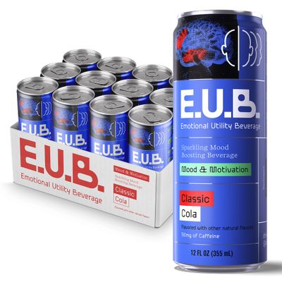Emotional Utility Mood and Motivation Beverage - Classic Cola Sparkling Beverage with Nootropics Adaptogens, 12oz cans (12 pack)