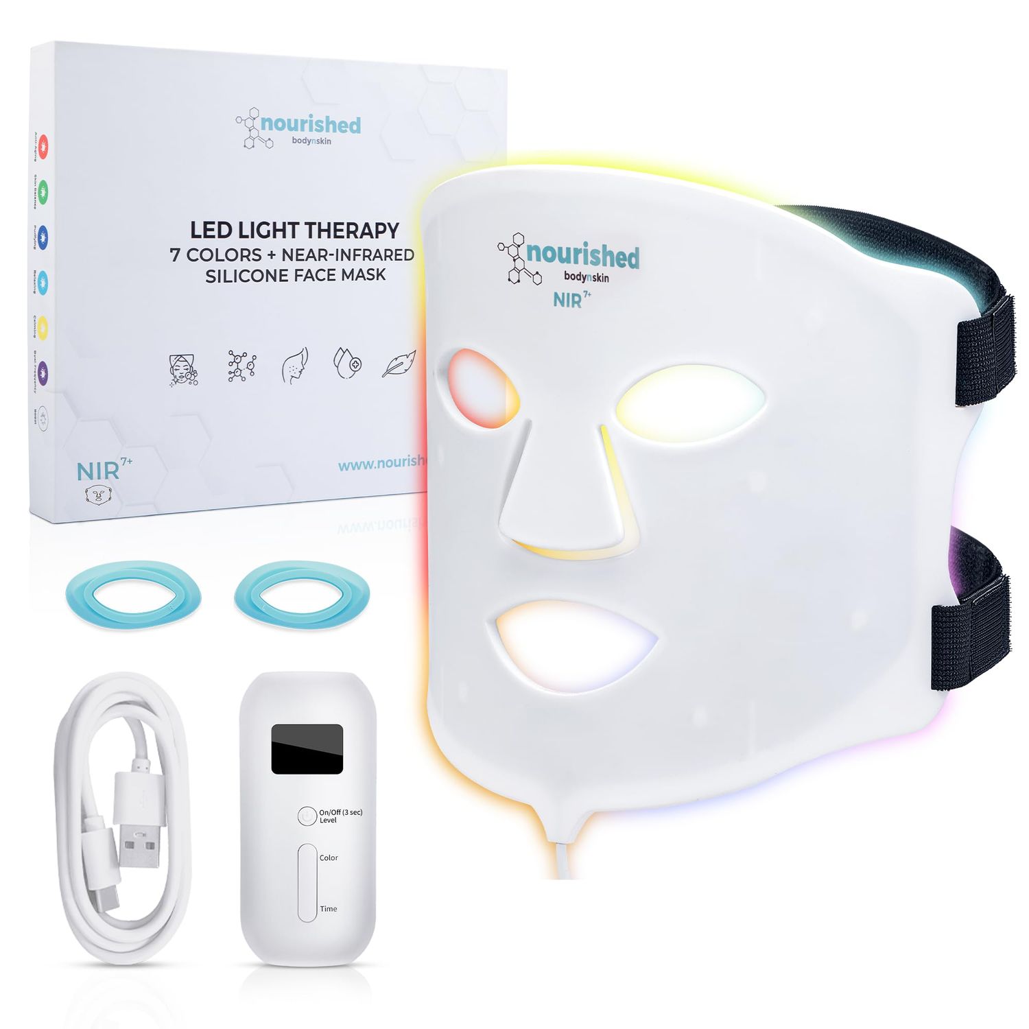 Nourished Bodynskin 7 Colors LED Face Mask with Near-Infrared - Blue, Red Light Therapy for Face - 114 LEDs - Skincare Tool for Wrinkles, Anti-Aging