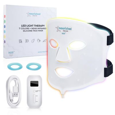 Nourished Bodynskin 7 Colors LED Face Mask with Near-Infrared - Blue, Red Light Therapy for Face - 114 LEDs - Skincare Tool for Wrinkles, Anti-Aging