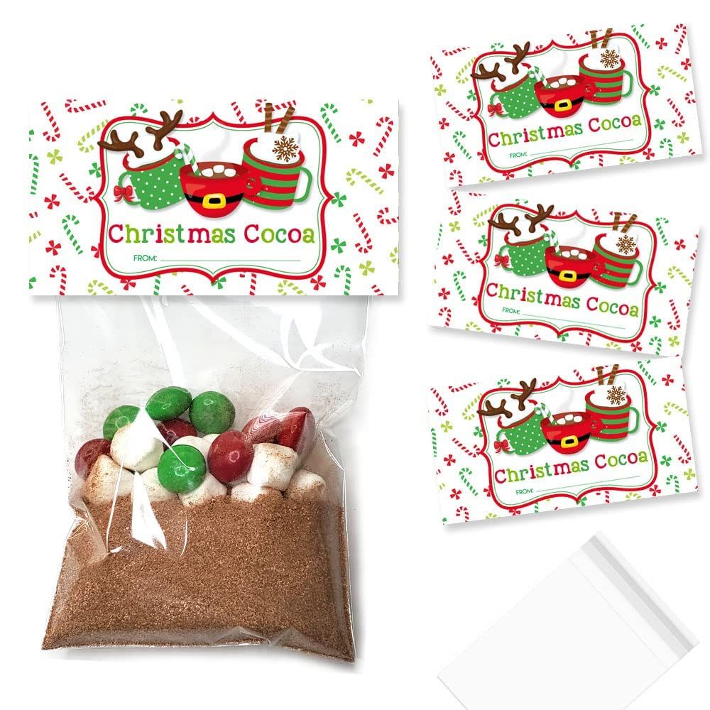 Christmas Cocoa Hot Chocolate Toppers for Party Favors, Set of 20 With 20 Self-Adhesive Bags by AmandaCreation