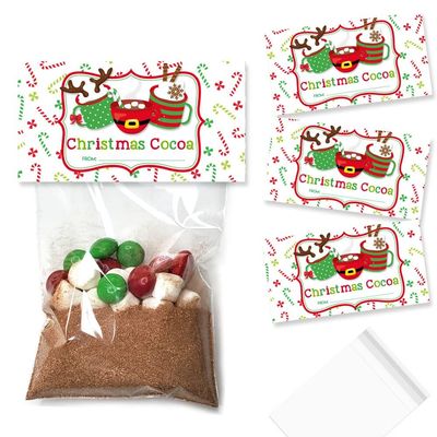 Christmas Cocoa Hot Chocolate Toppers for Party Favors, Set of 20 With 20 Self-Adhesive Bags by AmandaCreation