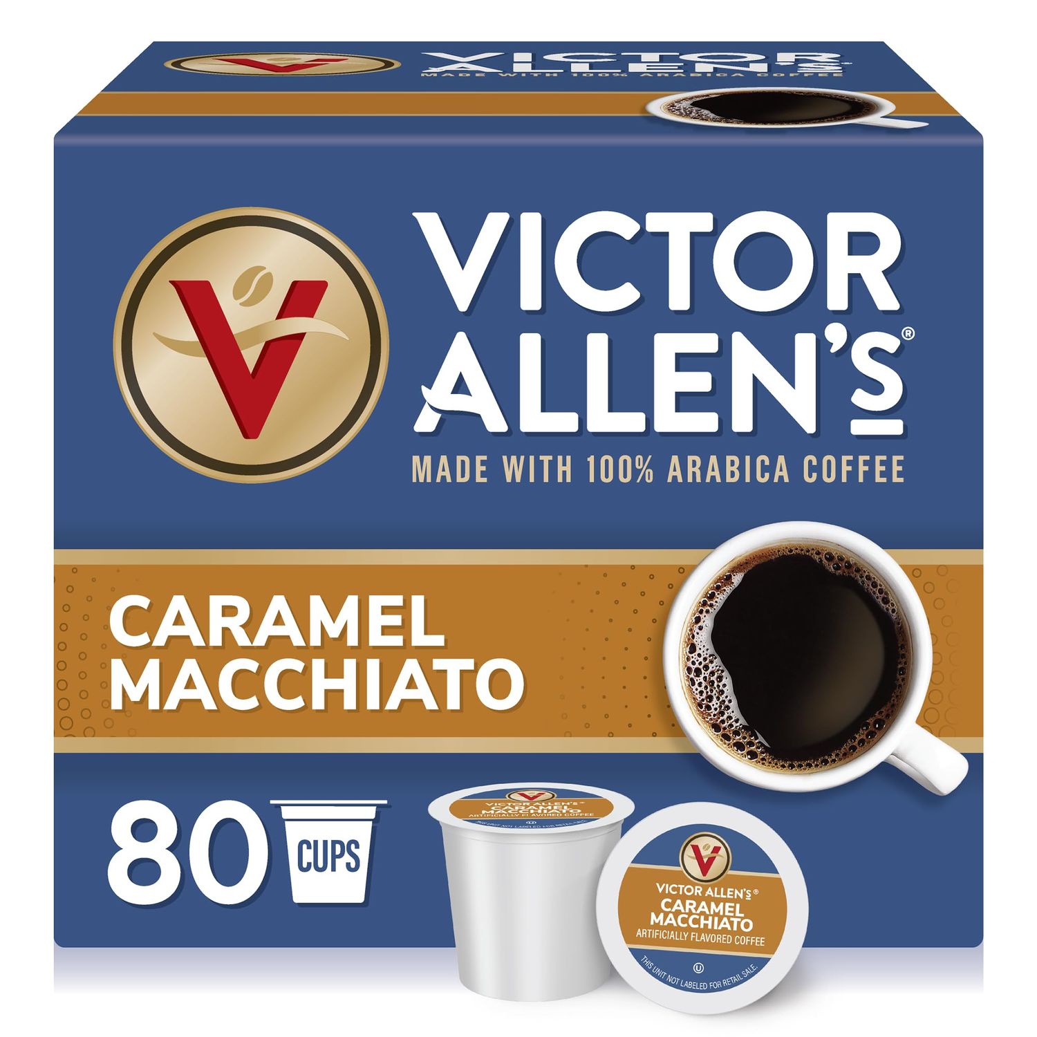 Victor Allen&#39;s Coffee Caramel Macchiato Flavored, 80 Count, Medium Roast, Single Serve Coffee Pods for Keurig K-Cup Brewers