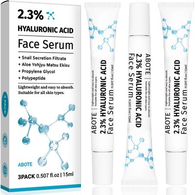 ABOTE 2.3 Hyaluronic Acid Serum for Face with 1 Snail Secretion Filtrate Deep Moisturizing Anti-Aging Anti-Wrinkle (3Pack-Each 0.507 fl.oz 15ml)
