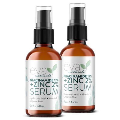12 Niacinamide Serum for Face Zinc PCA - Vitamin B3, 2 Zinc PCA and Hyaluronic Acid Serum Known to Even Skin Tone, Shrink Pores, Pump Fine Lines, Reduce Oil, and Hydrate, 2 Oz (2 Pack)