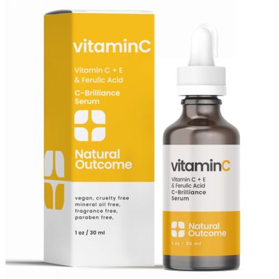 Natural Outcome Vitamin C Serum with Vitamin E Ferulic Acid Anti-Aging Radiance Restoring Facial Serum Powerful Antioxidant Lift Fine lines, Wrinkles, Sunspots Firms Hydrates Skin 1 Oz