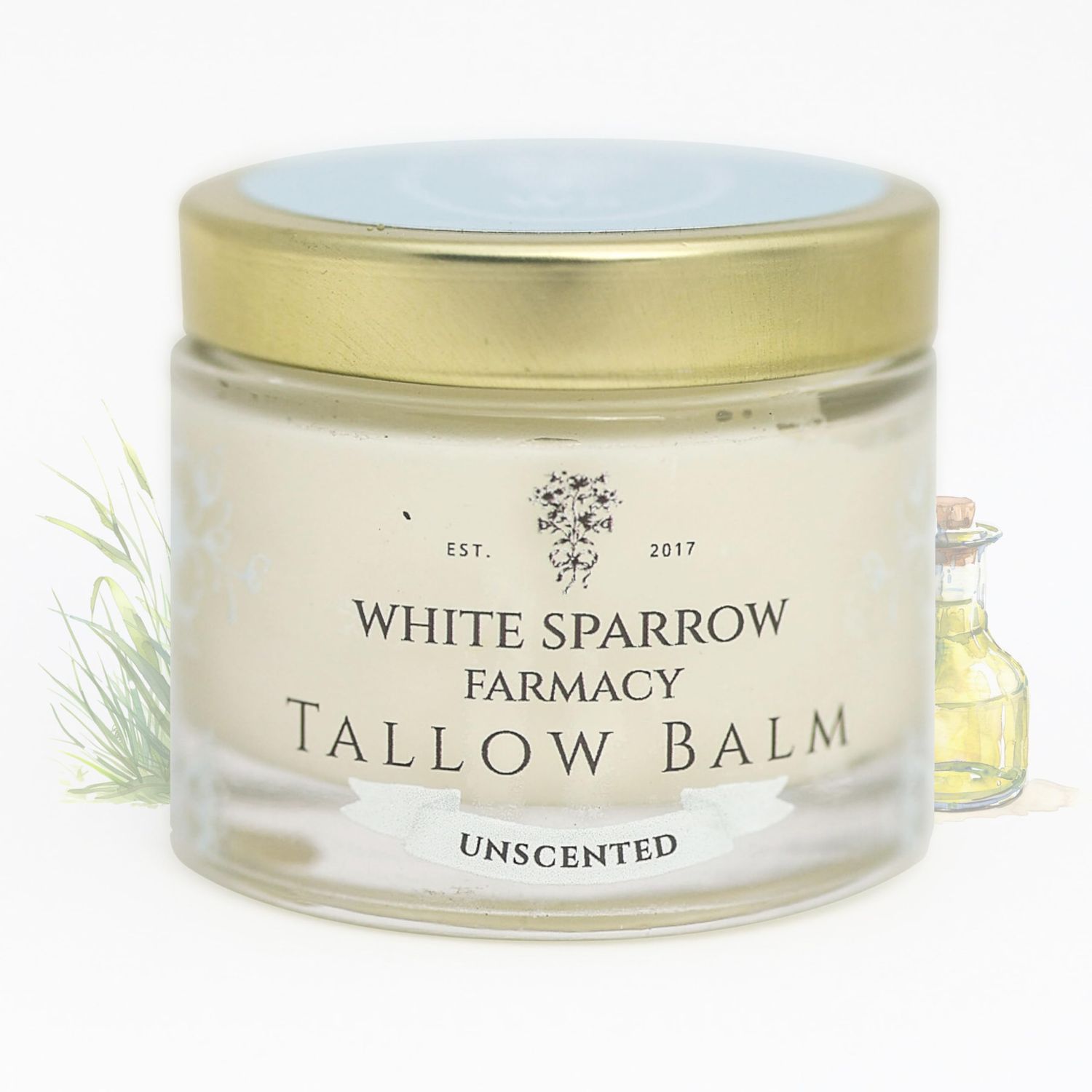 White Sparrow Farmacy Organic Grass Fed Tallow Balm - (Unscented) Organic Tallow from Grass Fed Cows All Organic ingredients. For Face and Body. (2.0 oz)
